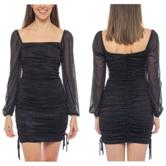 Jump Juniors' NEW Glitter Ruched Mesh Mini Bodycon Dress - Size L - Picture 1 of 13